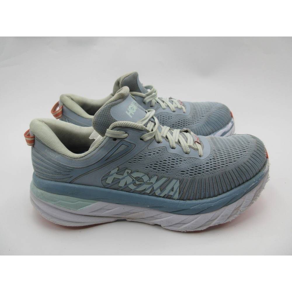Hoka One One Bondi 7 Shoes Womens Size 8.5 Blue Gray Road Running Cushioned